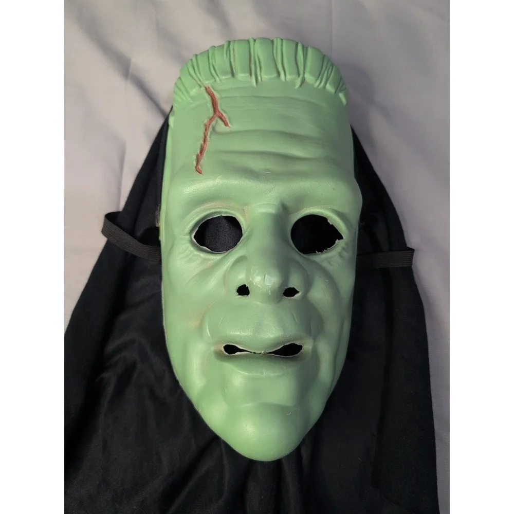 Vtg Rare Frankenstein Monster Mask Strap & Hood Halloween Horror Classic Plastic
